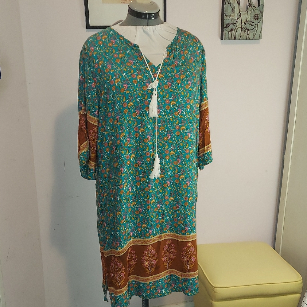 Alife Teal and Yellow Floral Top